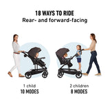 Uno2Duo Travel System | Includes UNO2DUO Stroller and SnugRide SnugLock35 Infant Car Seat, Goes from Single to Double Stroller, Hazel (Pink Lining)