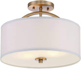 Halsted Modern Ceiling Light Semi Flush Mount Fixture Warm Brass 15" Wide White Linen Drum Shade for Bedroom Kitchen Living Room Hallway Bathroom – Possini Euro Design