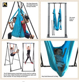 Air Yoga Equipment Set Includes: Blue Aerial Yoga Hammock and The Height-Adjustable Foldable Sturdy Durable KT Yoga Swing Stand Frame