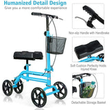 Double Steel Tube Walking Aids Scooter w/Shopping Basket, Dual Brake Medical Steerable Folding Knee Walker, Turning Brake Knee Bike, Great for Injury Sportman Leg Surgery, Blue