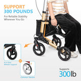 Narrow Lightweight Upright Walker, Stand Up Rollator Walker with Arm Rests Support Up to 300lbs (Champagne)