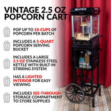 Nostalgia 300 W 2.5 oz. Black Popcorn Cart with 5 Qt. Popcorn Bowl