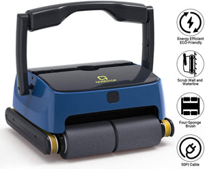 QOMOTOP Robotic Pool Cleaner, Automatic Wall-Climbing Swimming Pool Cleaners Vacuum, with 4 Powerful Scrubbing Brushes for Waterline and 2 Large Filter Baskets, Ideal for Above/In- ground Swimming