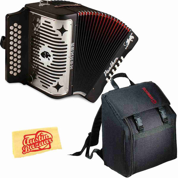 Hohner Panther Diatonic Accordion – Keys G/C/F Bundle with Gig Bag and Austin Bazaar Polishing Cloth