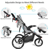 BABY JOY Jogger Stroller, Lightweight Jogging Stroller, Folding Pushchair w/Parental Cup Phone Holder, Adjustable Handle Bar, Rubber Wheels, Shock Suspension, Free Tractive Webbing, Gray