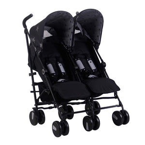 Black Stars US22 Double Baby Stroller by My Babiie – Twin Lightweight Infant Stroller with Carry Handle – Silver Frame and Black – Tandem Seats – from Newborn to Toddlers 33lbs per Seat (66lbs Total)