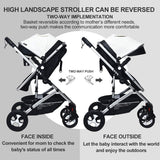 Baby Stroller for Newborn, 2 in 1 High Landscape Convertible Reversible Bassinet Pram for Infant & Toddler, Foldable Aluminum Alloy Pushchair with Adjustable Backrest, 3D Suspension (White)