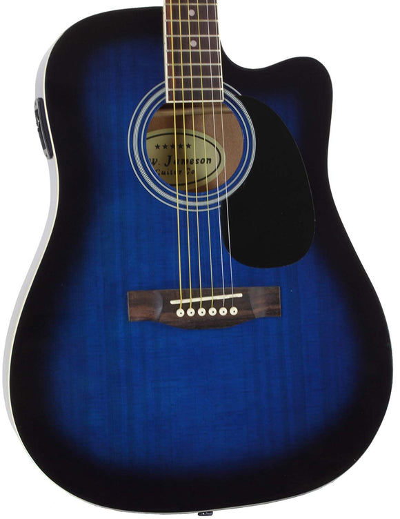 Jameson Guitars Full Size Thinline Acoustic Electric Guitar with Free Gig Bag Case & Picks Blue Right Handed