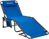 Adjustable 4-Position Folding Chaise Lounge Chair with Pillow Pocket, Great for Outdoor Patio Lawn Beach Pool Sunbathing, Portable, Heavy Duty, Supports 265lbs