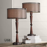 Hunter Mid Century Modern Table Lamp Wood Bronze Metal Shade for Living Room Family Bedroom Bedside Nightstand Office – Franklin Iron Works