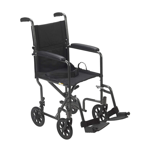 Drive Medical Lightweight Steel Transport Wheelchair, Fixed Full Arms, 19′ Seat, Silver