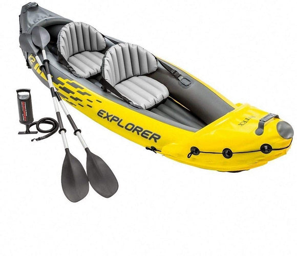 Explorer K2 Yellow 2 Person Inflatable Kayak with Aluminum Oars & Air Pump