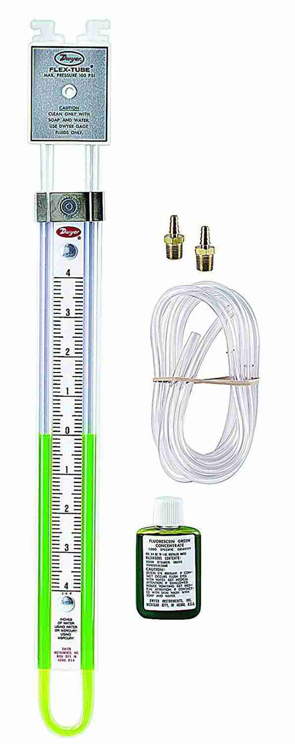 Dwyer Flex-Tube Series 1223 U-Tube Manometer, 12-0-12 WC using Red Gauge Fluid