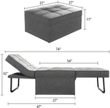 Ottoman Folding Chair Bed, Modern Velvet Sleeper Sofa Multi-Position Convertible Couch Lounger Guest Bed with Pillow for Small Space, Velvet Gray