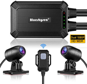 B1M Motorcycle Dash Cam No Screen Safe Driving 135°Wide Angle IP67 Waterproof Front and Rear Motor Drive Recorder 1080P GPS Optional Support Max 128GB G-Sensor WDR Loop Recording WiFi