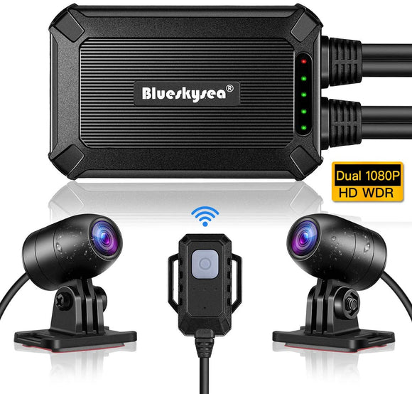 B1M Motorcycle Dash Cam No Screen Safe Driving 135°Wide Angle IP67 Waterproof Front and Rear Motor Drive Recorder 1080P GPS Optional Support Max 128GB G-Sensor WDR Loop Recording WiFi