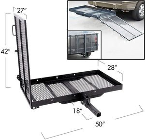 Trailer Hitch Folding Carrier for Wheelchair Scooter Disability Mobility Rack w/Loading Ramp – 400 lbs Weight Capacity