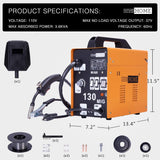 Portable Flux Core Wire No Gas MIG 130 Welder Machine 110V Yellow