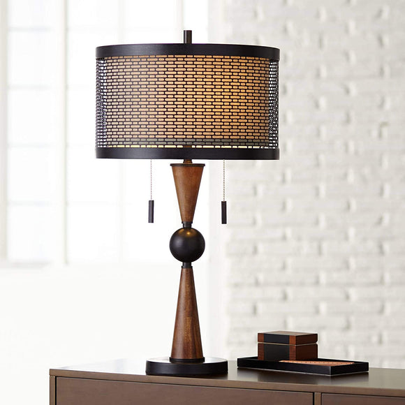 Hunter Mid Century Modern Table Lamp Wood Bronze Metal Shade for Living Room Family Bedroom Bedside Nightstand Office – Franklin Iron Works