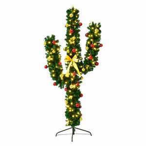 Costway 7 ft. Pre-Lit Cactus Artificial Christmas Tree with LED Lights and Ball Ornaments