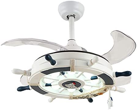 Modern LED Ceiling Light Nordic Cool Light Nautical Style Anchor Hanging Ceiling Fan with Invisible Blade Flushmount Pendant Light in White Finish for Living Room Kid's Bedroom Children's Room