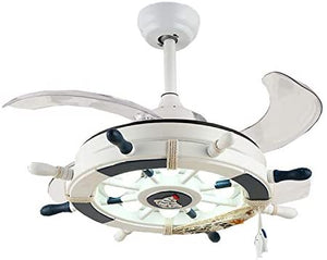 Modern LED Ceiling Light Nordic Cool Light Nautical Style Anchor Hanging Ceiling Fan with Invisible Blade Flushmount Pendant Light in White Finish for Living Room Kid's Bedroom Children's Room
