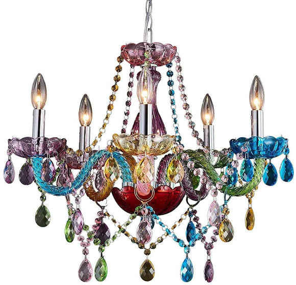 Saint Mossi Modern Contemporary Elegant K9 Crystal Glass Chandelier Pendant Ceiling Lighting Fixture – 5 Lights, Colorful Painted