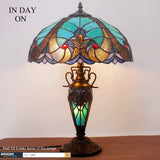 Stained Glass Lamp 3 Light W16 H24 Inch Tiffany Style Green Liaison Table Night Light for Living Room Bedroom Antique Dresser Coffee Table Beside Bookcase S160G