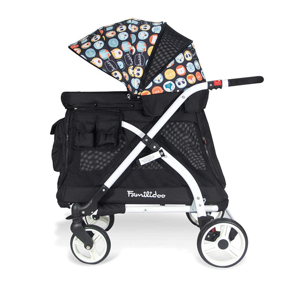 Multi-Purpose Folding Single Stroller Wagon with Deep Carriage, Zipper Doors, Removable & Reversible Canopy, Seat (Chariot Mini Black)