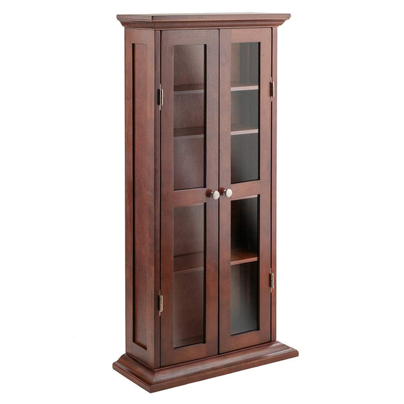 Winsome Wood CD/DVD Cabinet with Glass Doors Antique Walnut