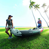 68310VM Dakota K2 2-Person Heavy-Duty Vinyl Inflatable Kayak with 86-Inch Oars and Air Pump, Gray & Red