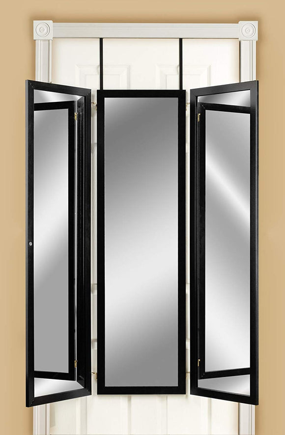 Mirrotek 3VU1448BK Triple View Professional Over The Door Dressing Mirror with 4 Mirrors Black