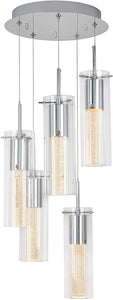OME64B-HD2 Essence Spiral 5-Pendants Indoor Light Fixture with Integrated Led with Premium Glass and Dimmable, Chrome Finish