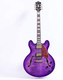 NEW GROTE 335 style Jazz Electric Guitar Flame Maple top Semi-Hollow Body Gold Hardware (black)