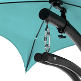 Outdoor Hanging Curved Steel Chaise Lounge Chair Swing w/Built-in Pillow and Removable Canopy, Teal