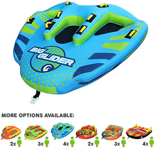 Big Glider Towable, Inflatable Water Tube for 4, Boating Tube for Lake, Beach, River, Snow. Watersports Towables has Dual Boston Valve for Quick Inflation, Deflation – 4 Man Toys & Floats