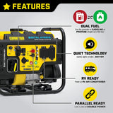 100574 4000-Watt RV Ready Digital Hybrid Inverter Generator, with Dual Fuel Technology, Black and Yellow