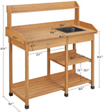 Potting Bench Outdoor Garden Work Bench Station Planting Solid Wood Construction w/Sink Drawer Rack Shelves Natural