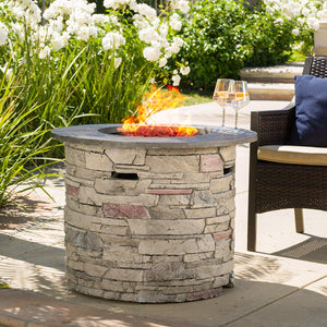 Christopher Knight Home 296659 Rogers Propane Fire Pit 32 Top-40000 BTU Round Grey