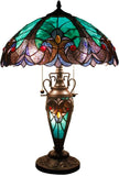 Stained Glass Lamp 3 Light W16 H24 Inch Tiffany Style Green Liaison Table Night Light for Living Room Bedroom Antique Dresser Coffee Table Beside Bookcase S160G