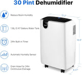 30 Pint Dehumidifier for Home Basements Bedroom Garage, Mid-Size Portable with Continuous Drain Hose Outlet and Wheel, 4 Gallons/Day Intelligent Humidity Control for Space Up to 1500 Sq Ft