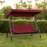 3-Seat Converting Outdoor Patio Canopy Swing Hammock – Burgundy