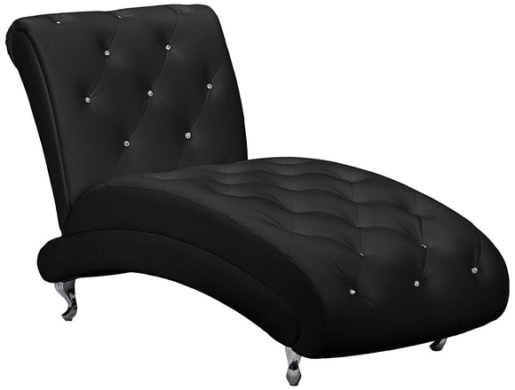 Baxton Studio Pease Contemporary Faux Leather Upholstered Crystal Button Tufted Chaise Lounge Black