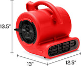 VP-25 1/4 HP 900 CFM Air Mover for Water Damage Restoration Equipment Carpet Dryer Floor Blower Fan Home and Plumbing Use, Red