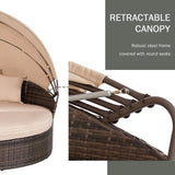 Outdoor Patio Round Daybed with Retractable Canopy, Brown Wicker Furniture Clamshell Sectional Seating with Washable Cushions, Backyard, Porch, Pool