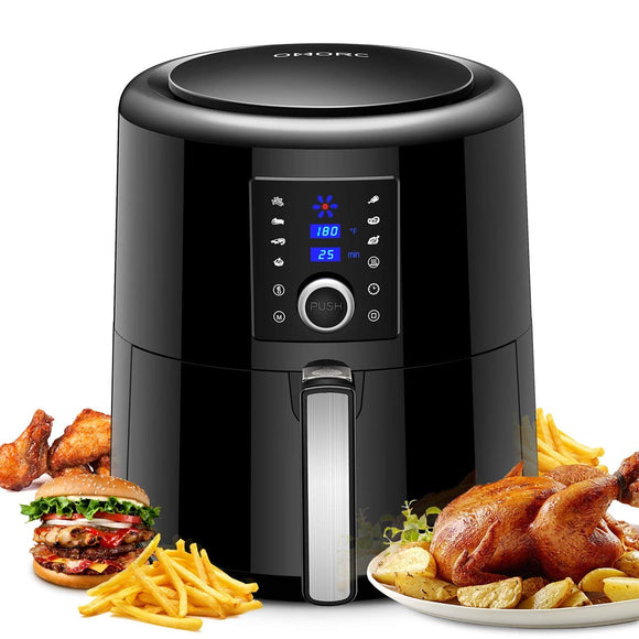OMORC Air Fryer XL 58QT Airfryer Oven Oilless Cooker with Hot Air Circulation Tech for Fast Healthier Food 7 Cooking Presets and Heat Preservation Function – LCD Touch Screen (Recipe Book included)