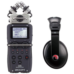 Zoom H5 Four-Track Portable Recorder w/ Resident Audio R100 Headphones – Bundle