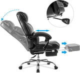 170 Degree Reclining Ergonomic Office Chair,djustable High Back Gaming Chair with Footrest Remover Lumbar Support Computer Executive Leather Chair Heavy Duty