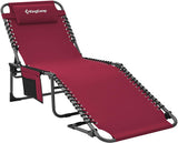 Adjustable 4-Position Folding Chaise Lounge Chair with Pillow Pocket, Great for Outdoor Patio Lawn Beach Pool Sunbathing, Portable, Heavy Duty, Supports 265lbs