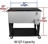 80 Quart Rolling Cooler Cart for Outdoor Patio Deck Party, Portable Party Bar Cold Drink Beverage Cart,Ice Chest with Shelf, Water Pipe and Bottle Opener